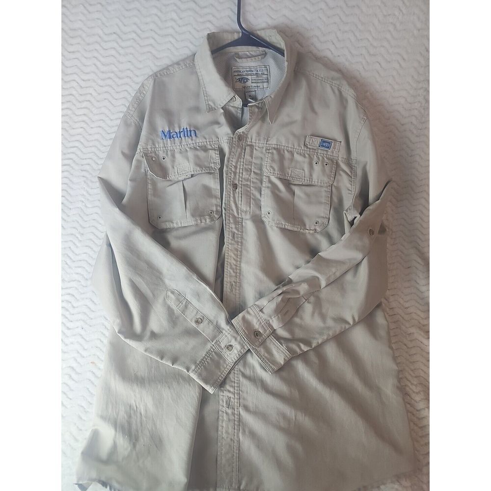 Aftco Fishing Shirt Men's XL‎ Beige Vented Short Sleeve Button Up